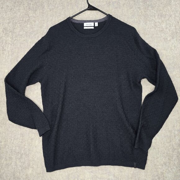Calvin Klein Italian Yarn Mens Sweater XL Black Textured Knit Crewneck - Picture 1 of 6